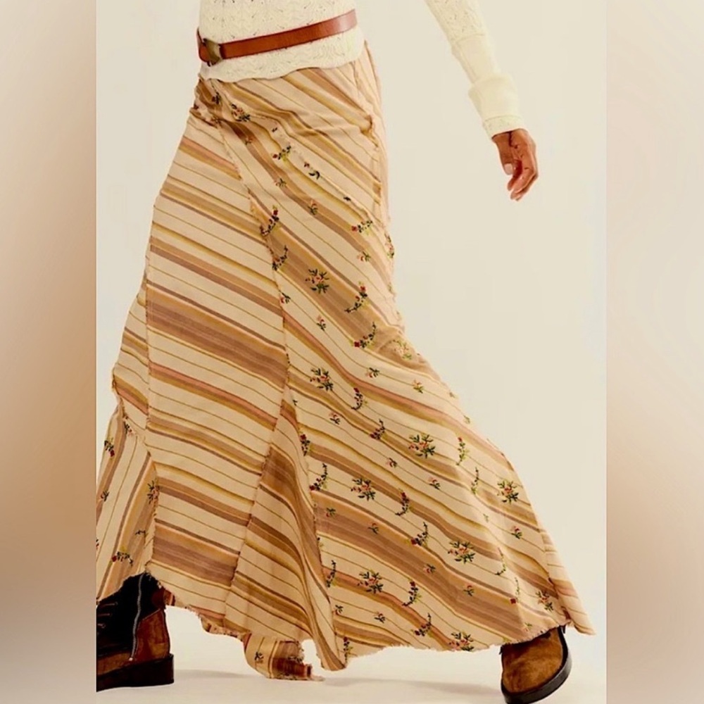Free People Imogene Maxi Skirt Peach Combo NWOT - Picture 2 of 9